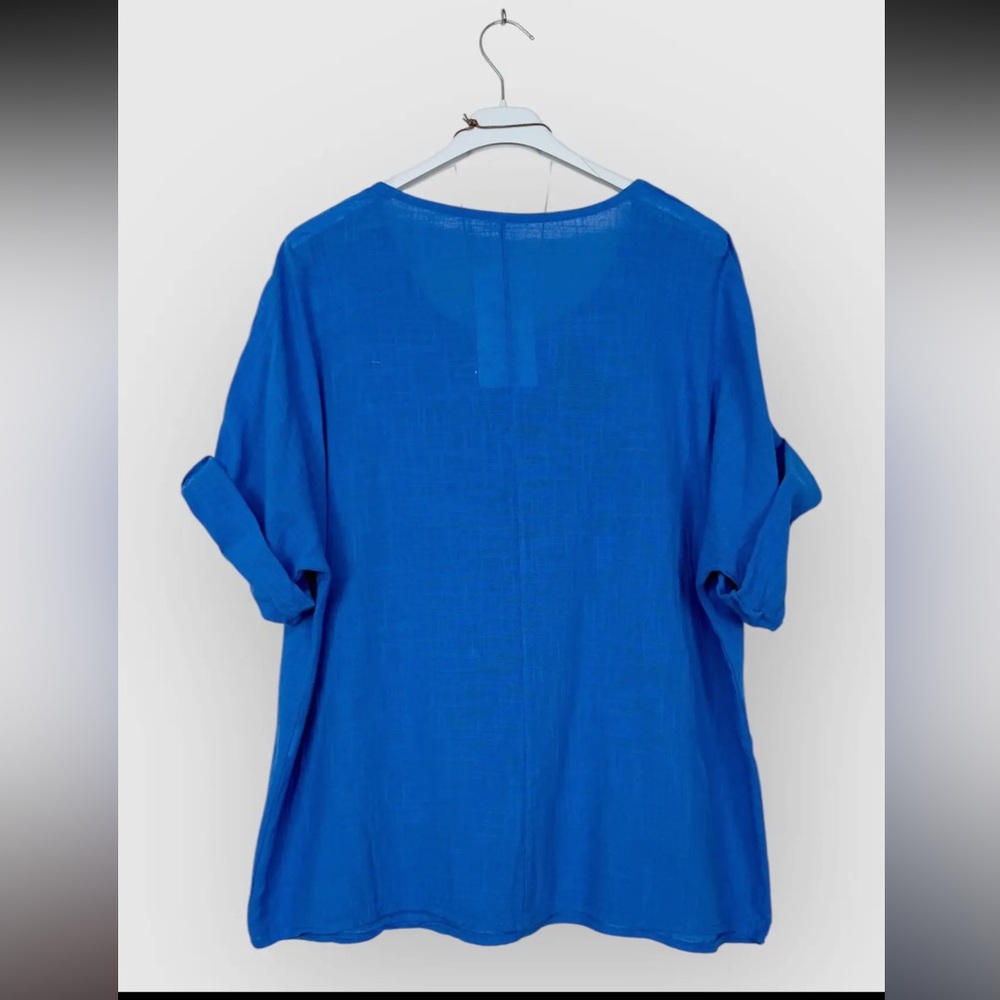 Made in Italy Cotton Linen Tunic Top With Necklace - Picture 2 of 2